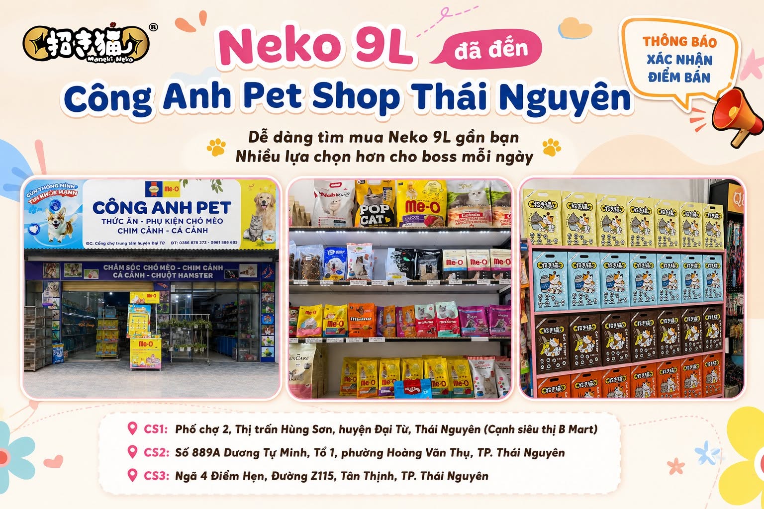 Neko 9L đã có mặt tại Công Anh Pet Shop Thái Nguyên, hệ thống pet shop được nhiều người nuôi thú cưng tin tưởng tại Thái Nguyên.