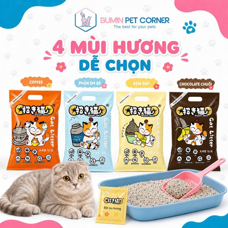 Hình ảnh cát mèo Neko 9L với thiết kế bao bì đa dạng, hiện đã có mặt tại BuMin Pet Corner.